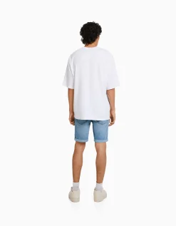 HOMME BERSHKA Bermudas*Bermuda denim skinny retroussé