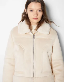 FEMME BERSHKA Vestes*Blouson biker cropped double face suédine