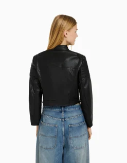 FEMME BERSHKA Vestes*Blouson biker racing similicuir