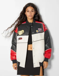 FEMME BERSHKA Vestes*Blouson bomber similicuir racing
