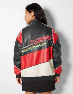 FEMME BERSHKA BSK Teen*Blouson bomber similicuir racing