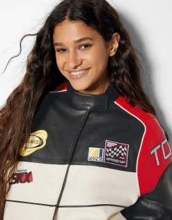 FEMME BERSHKA BSK Teen*Blouson bomber similicuir racing