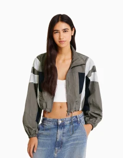 FEMME BERSHKA Vêtements*Blouson cropped effet nylon color block