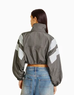 FEMME BERSHKA Vêtements*Blouson cropped effet nylon color block