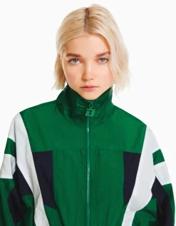 FEMME BERSHKA Vêtements*Blouson cropped effet nylon color block