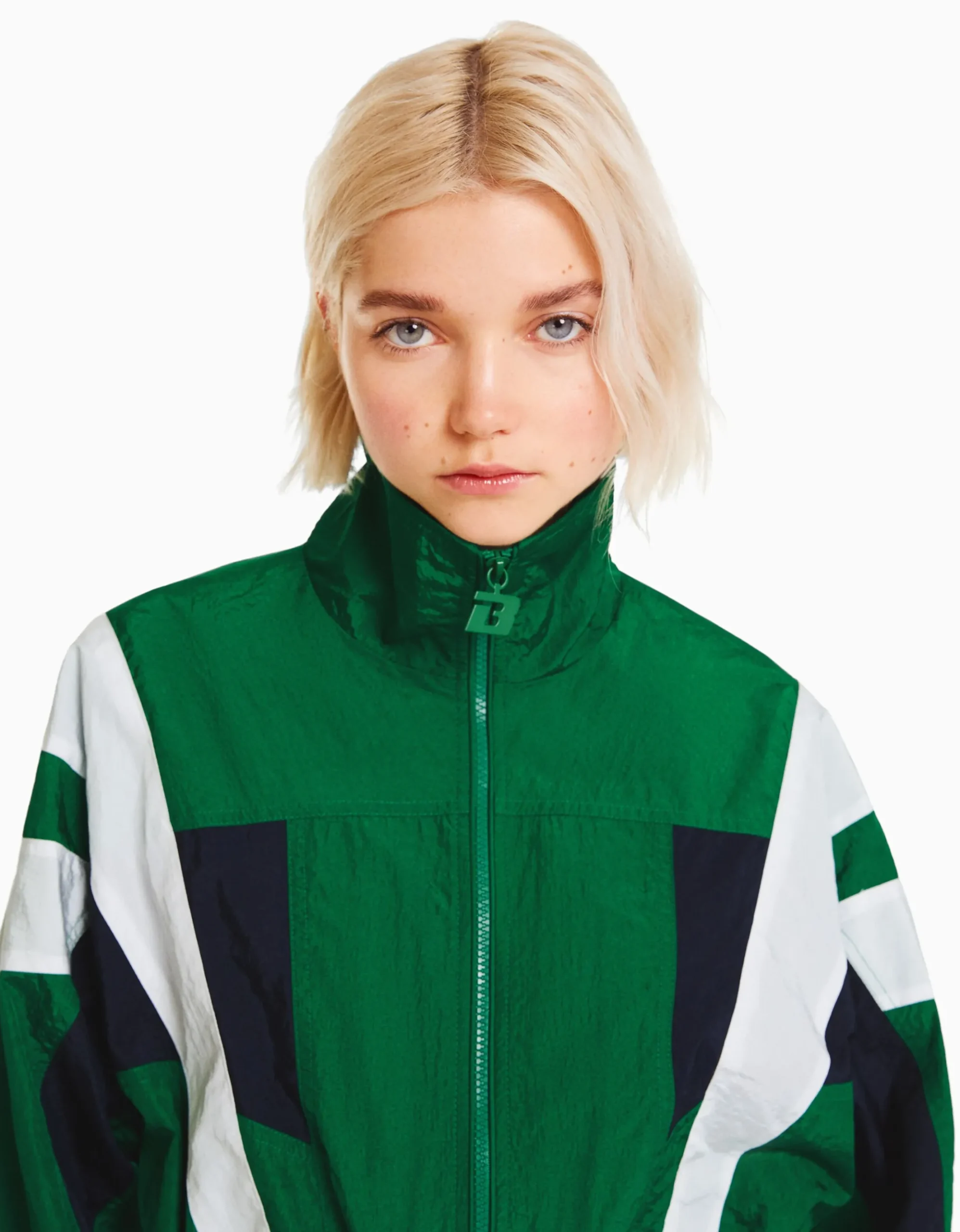 FEMME BERSHKA Vêtements*Blouson cropped effet nylon color block