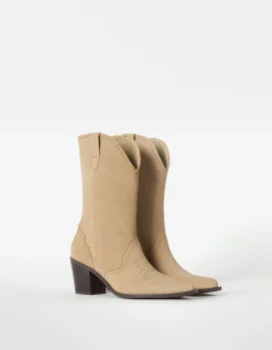 FEMME BERSHKA Similicuir*Bottes cowboy talon CUIR