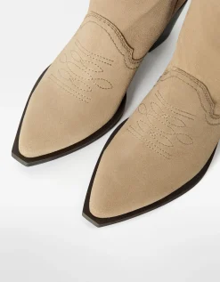 FEMME BERSHKA Similicuir*Bottes cowboy talon CUIR