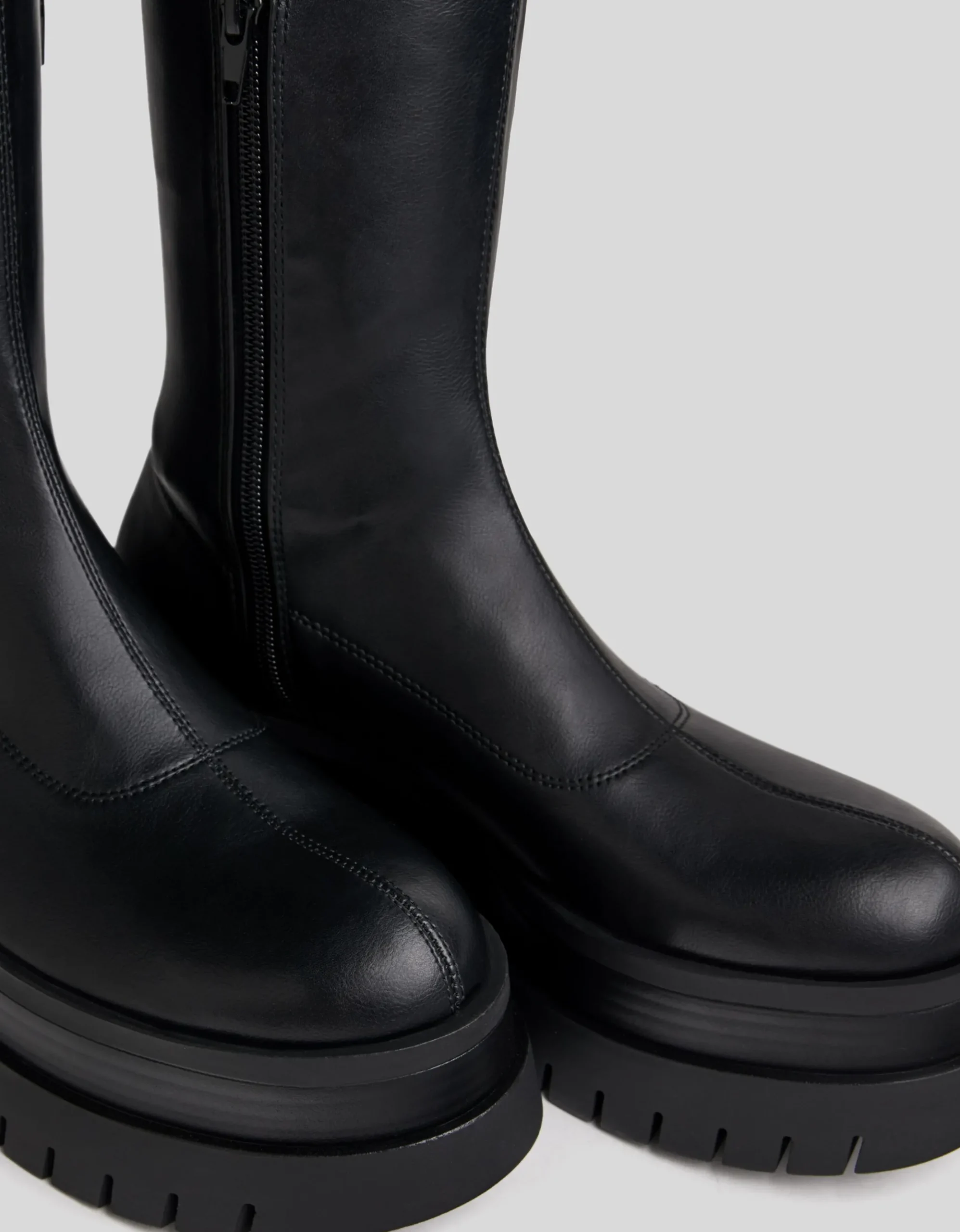 FEMME BERSHKA Similicuir*Bottes plates XL semelle crantée