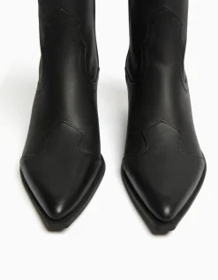FEMME BERSHKA Similicuir*Bottines cowboy à talon CUIR