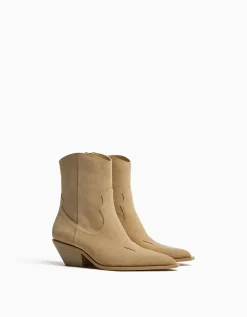 FEMME BERSHKA Chaussures*Bottines cowboy à talon CUIR