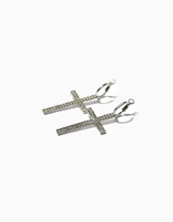FEMME BERSHKA Party*Boucles d’oreilles croix pierres fantaisie