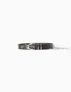 FEMME BERSHKA Similicuir*Ceinture chaîne œillets croix