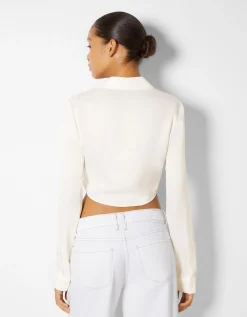 FEMME BERSHKA Chemises et blouses*Chemise cropped manches longues moulante satinée