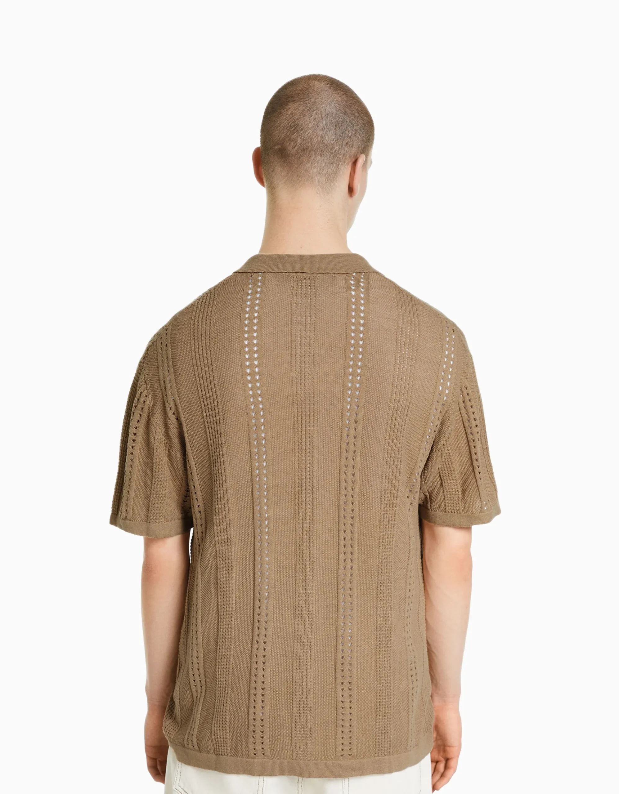 HOMME BERSHKA Chemises*Chemise manches courtes maille pointelle