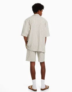 HOMME BERSHKA Chemises*Chemise manches courtes rustique rayures