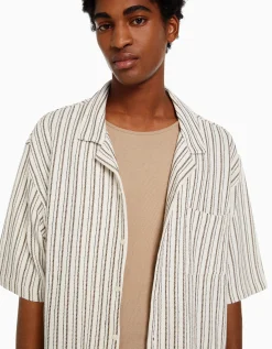 HOMME BERSHKA Chemises*Chemise manches courtes rustique rayures