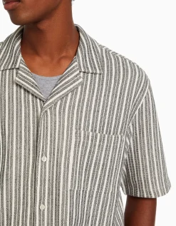HOMME BERSHKA Chemises*Chemise manches courtes rustique rayures