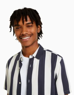 HOMME BERSHKA Chemises*Chemise manches courtes serge rayures