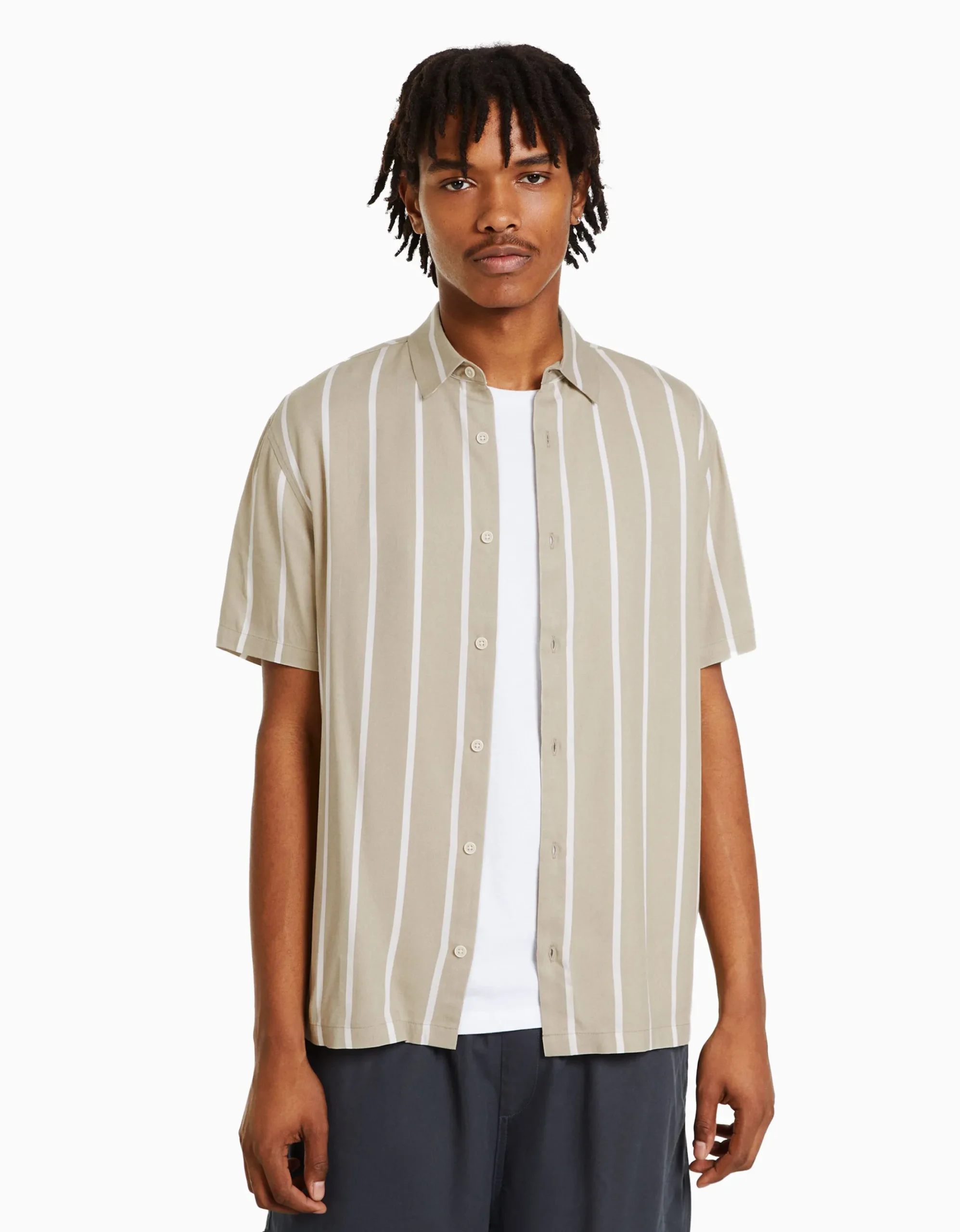 HOMME BERSHKA Chemises*Chemise manches courtes serge rayures