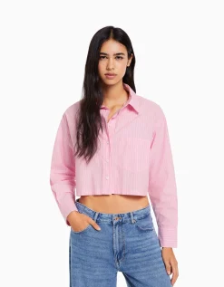 FEMME BERSHKA Vêtements*Chemise manches longues cropped popeline