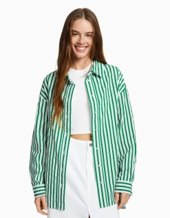 FEMME BERSHKA Chemises et blouses*Chemise manches longues overzise popeline