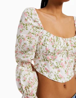 FEMME BERSHKA Chemises et blouses*Chemisier corset cropped manches longues