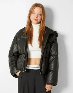 FEMME BERSHKA Vestes*Doudoune capuche similicuir