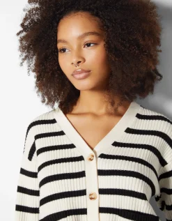 FEMME BERSHKA Maille*Gilet bord-côte rayé