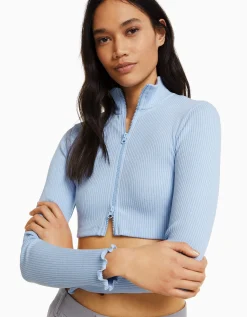 FEMME BERSHKA BSK Teen*Gilet cropped col montant fermeture Éclair