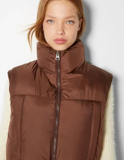FEMME BERSHKA Vestes*Gilet cropped sans manches effet nylon
