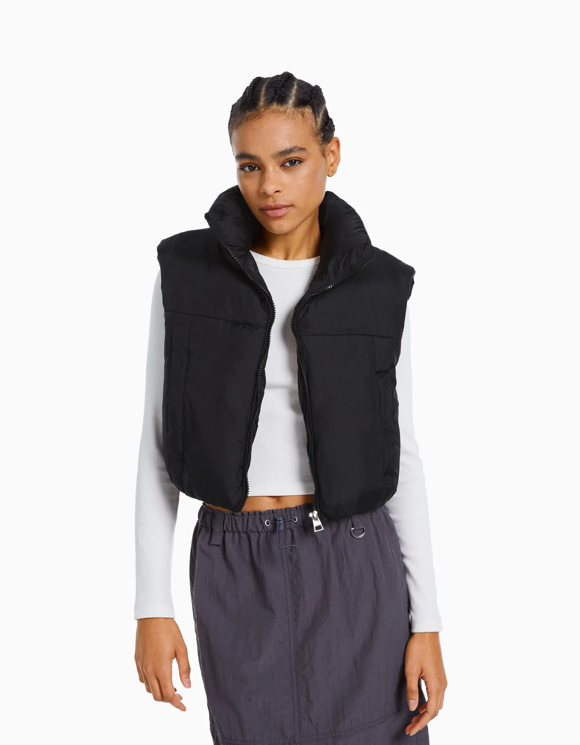 FEMME BERSHKA Gilets sans manches*Gilet cropped sans manches effet nylon