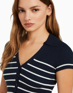 FEMME BERSHKA Maille*Gilet manches courtes col polo