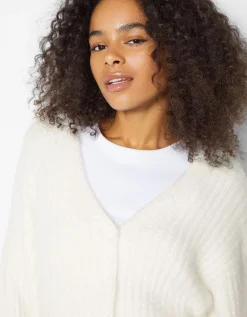 FEMME BERSHKA Maille*Gilet manches longues col V fausse fourrure