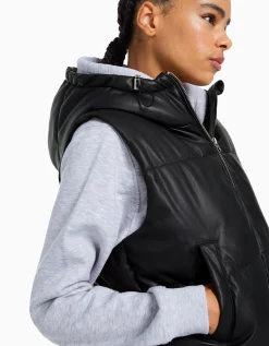 FEMME BERSHKA Vestes*Gilet sans manches capuche similicuir