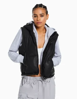 FEMME BERSHKA Gilets sans manches*Gilet sans manches capuche similicuir