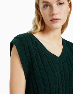 FEMME BERSHKA Maille*Gilet sans manches col en V