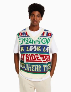 HOMME BERSHKA Vêtements*Gilet sans manches maille col V intarsia
