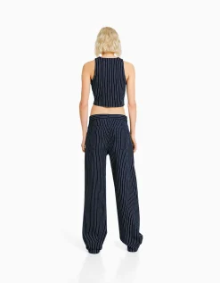 FEMME BERSHKA Denim*Jean loose straight rayures tennis