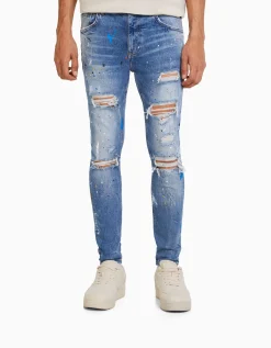 HOMME BERSHKA Jeans*Jean skinny déchirures taches de peinture