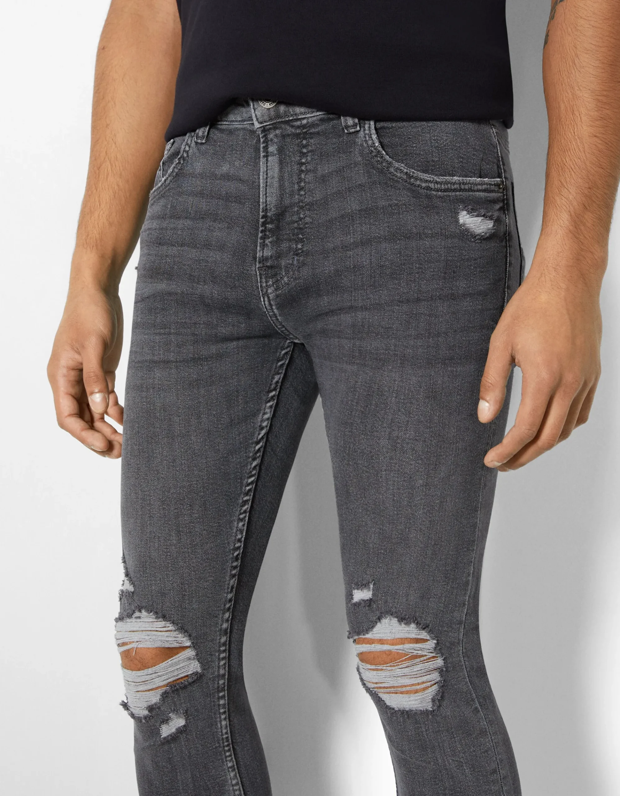 HOMME BERSHKA Basiques*Jeans super skinny déchirés