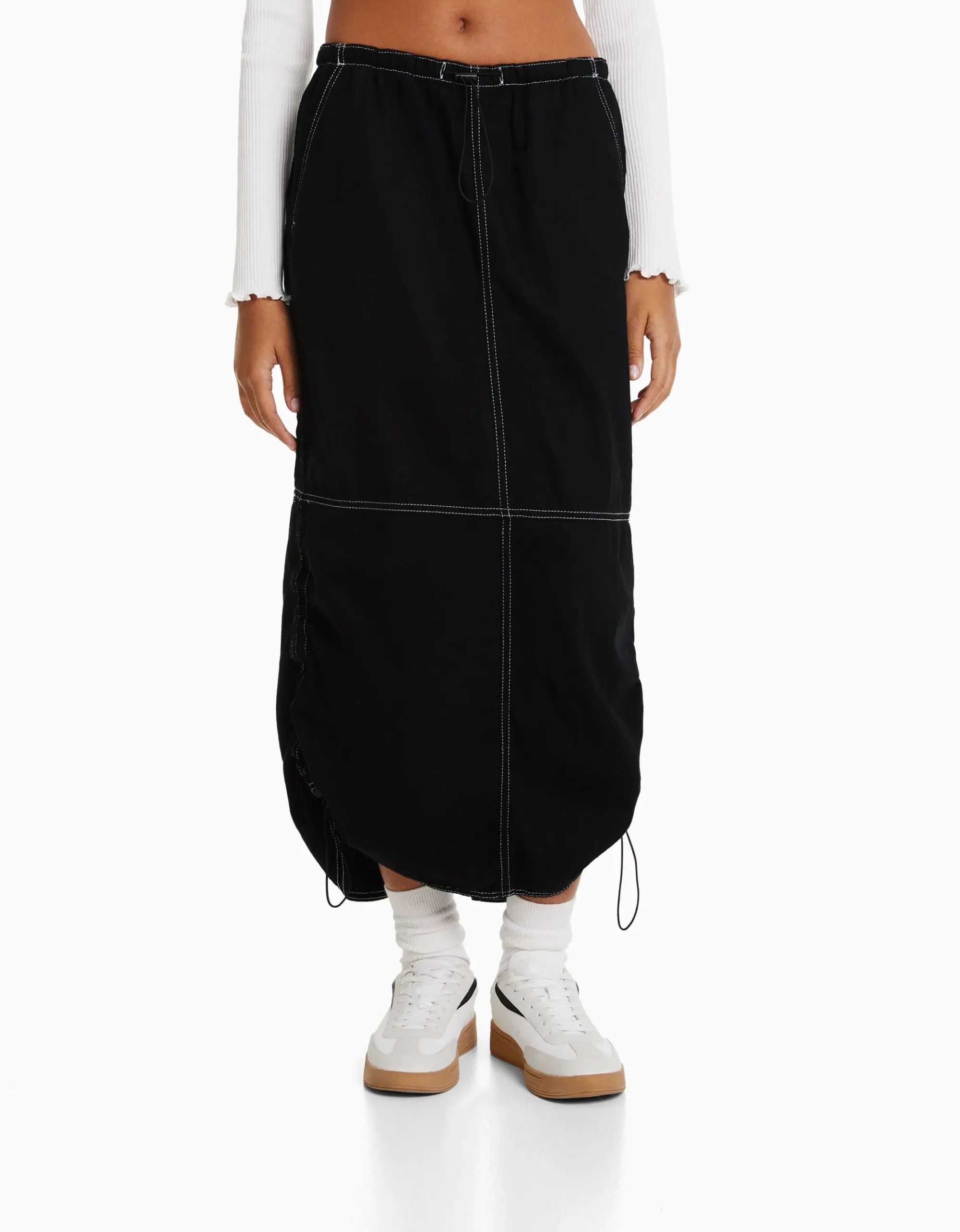 FEMME BERSHKA Vêtements*Jupe denim midi parachute