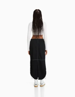 FEMME BERSHKA Vêtements*Jupe denim midi parachute
