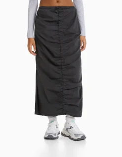 FEMME BERSHKA Vêtements*Jupe longue denim froncée devant