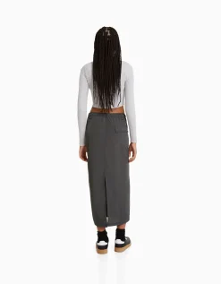 FEMME BERSHKA Vêtements*Jupe midi effet nylon