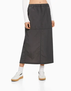 FEMME BERSHKA Vêtements*Jupe midi effet nylon