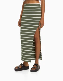FEMME BERSHKA Vêtements*Jupe midi rayures