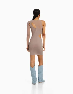 FEMME BERSHKA Robes*Mini-robe asymétrique tulle manches longues