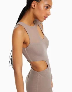 FEMME BERSHKA Robes*Mini-robe asymétrique tulle manches longues