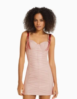 FEMME BERSHKA Vêtements*Mini-robe bretelles satinées similicuir